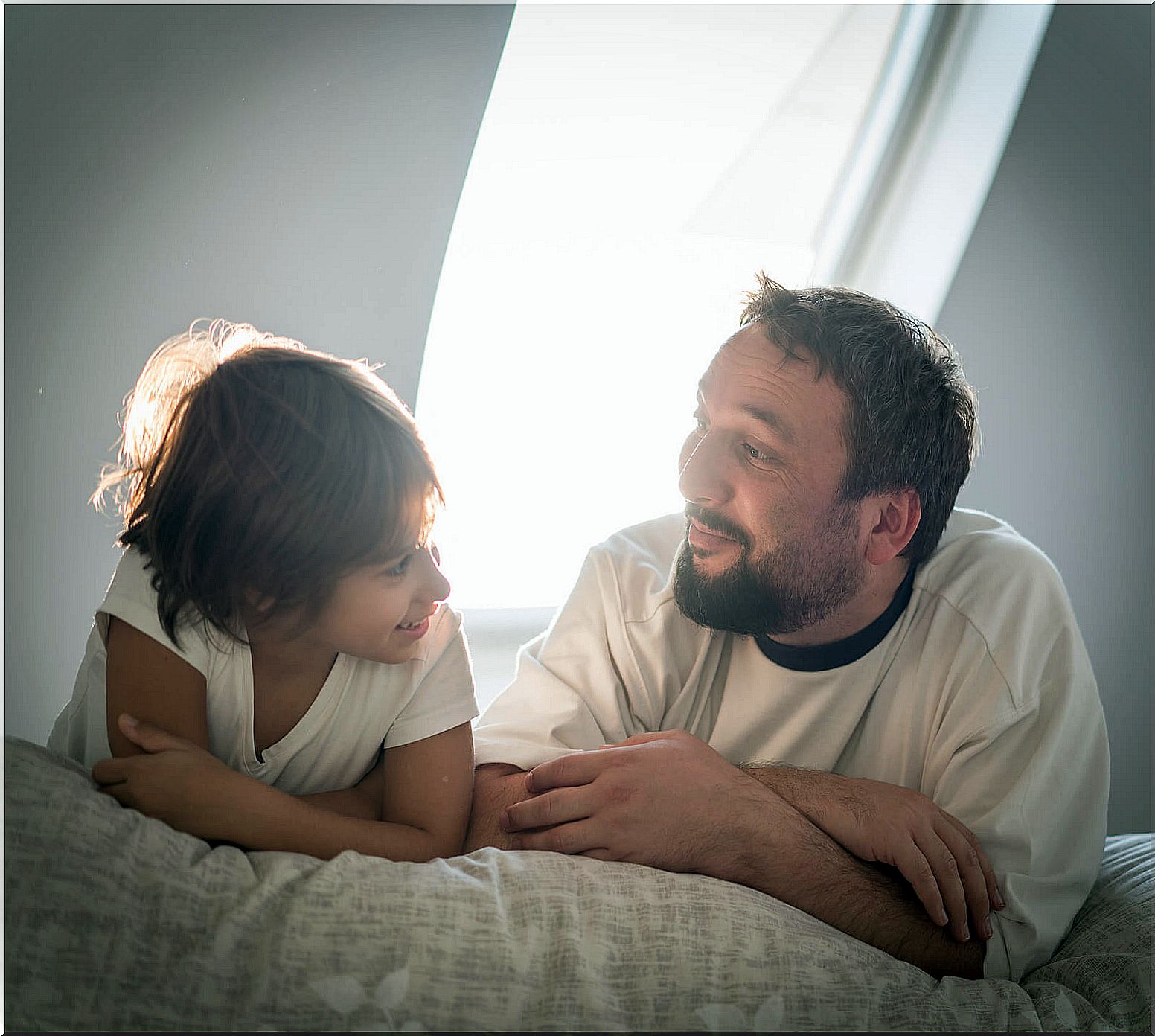 Father and son talking about accepting each other's light and shadow.