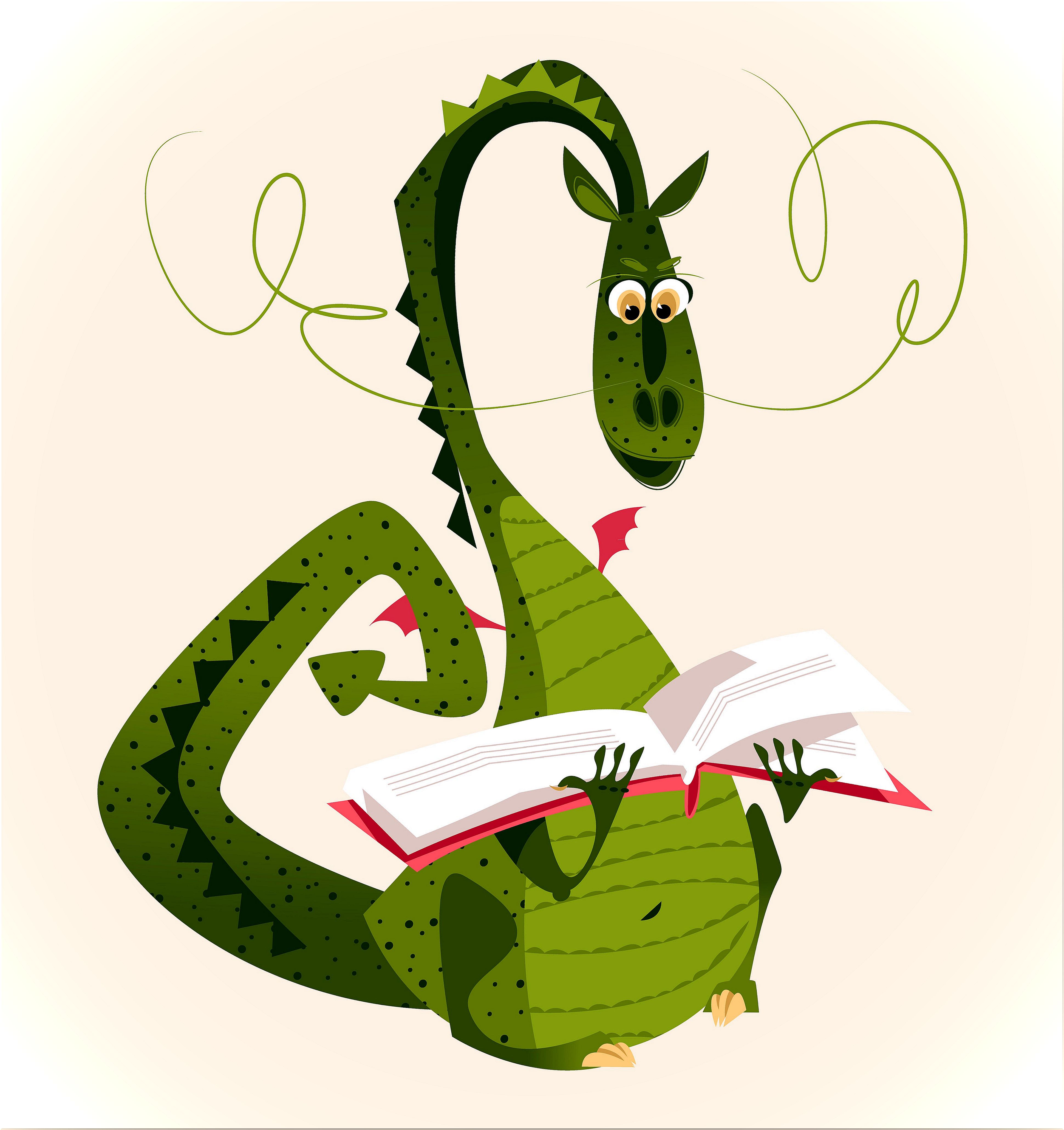 Dragon reading a book.