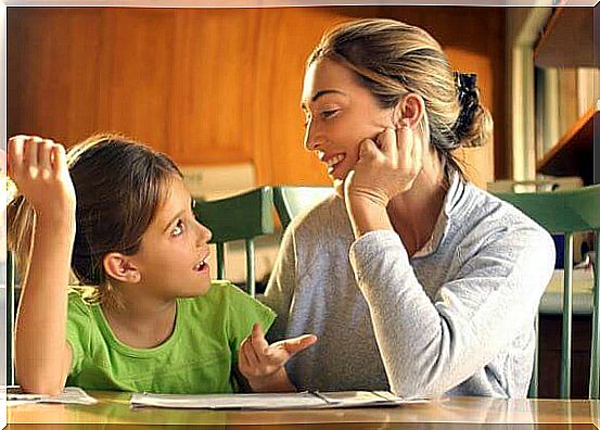 Mother and daughter talking