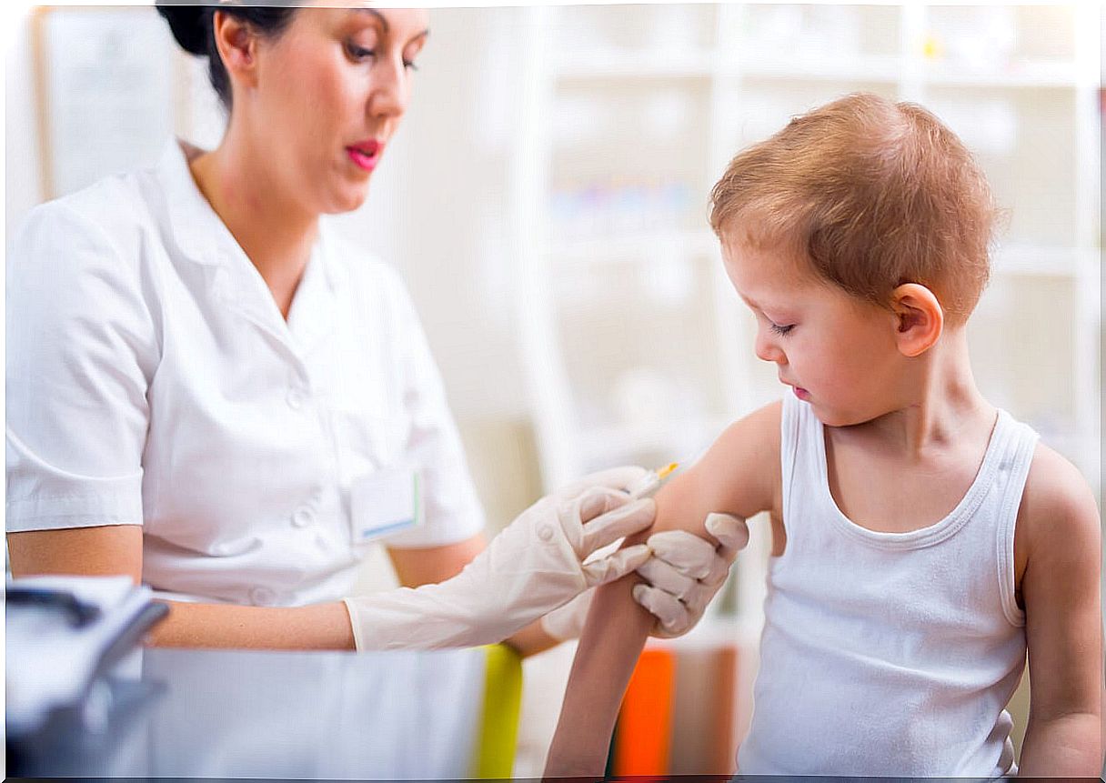 Boy getting the meningitis vaccine.