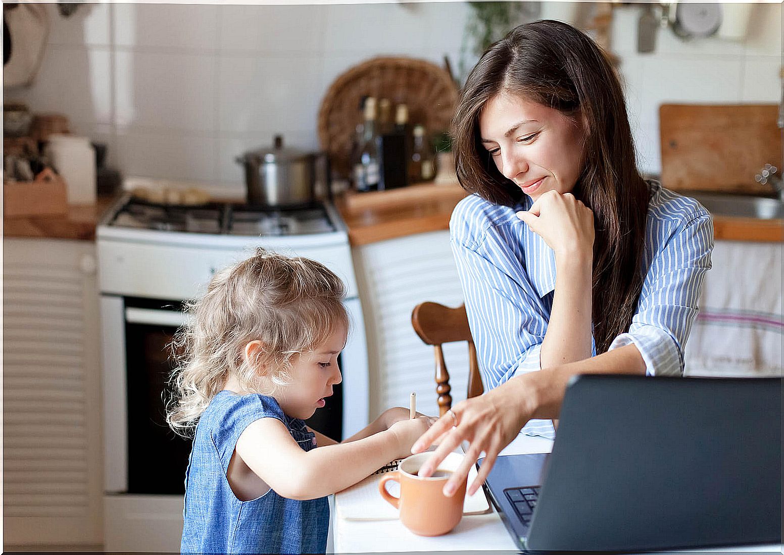 Mother and daughter working together in the kitchen.